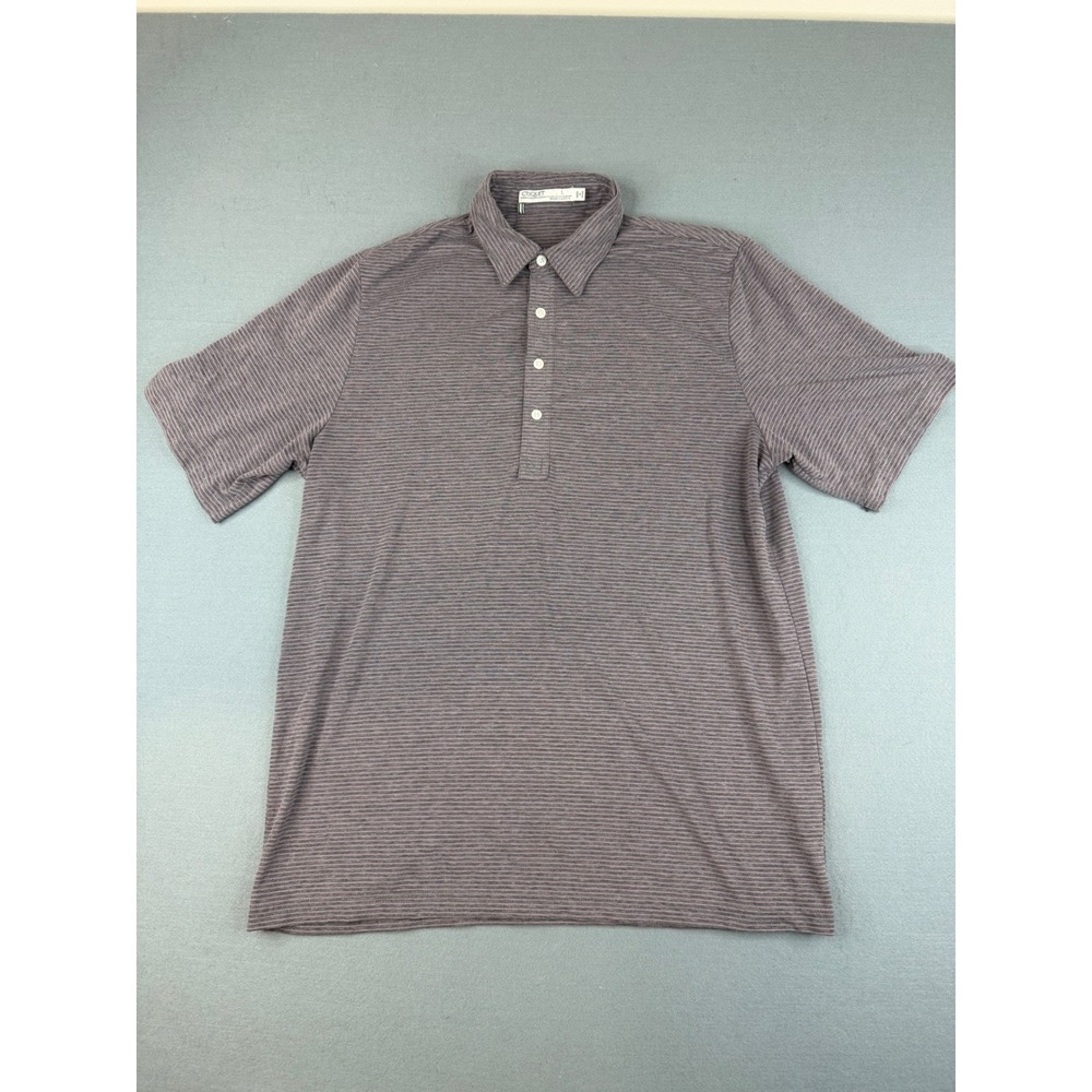Criquet Polo Shirt Mens‎ Large Purple Grey Micro Stripe Pima Cotton Stretch